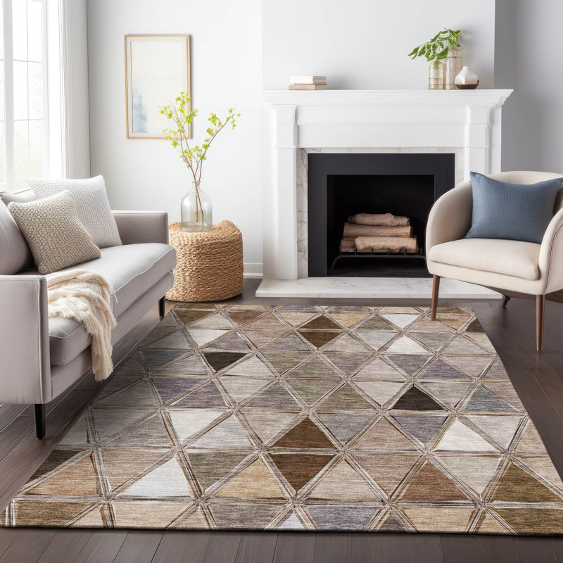 Premium Machine Washable Prisco Brown Rug, Rectangle 2'6" x 3'10"