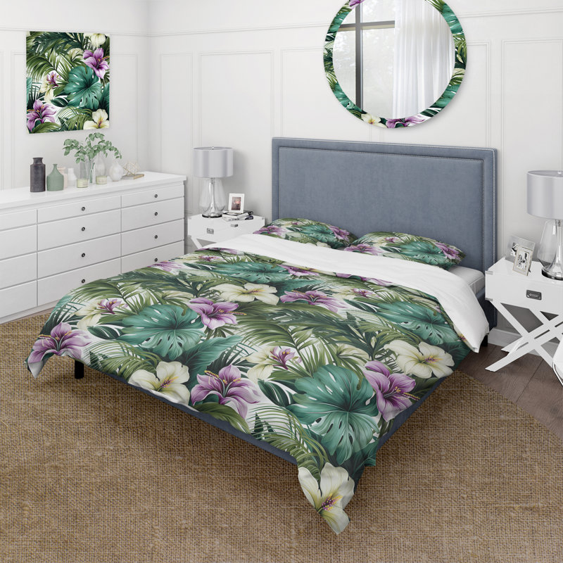 Ensemble de housse de couette Palm Enchantment, Housse de couette simple + 1 taie décorative stan