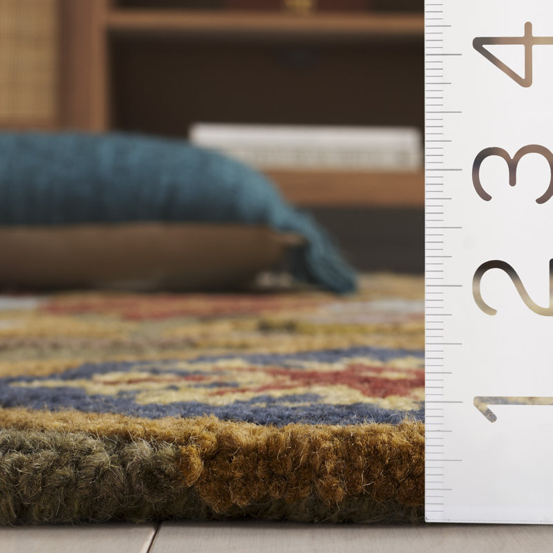 Tansy Handmade Wool Green / Multi Rug, Oval 6' x 8'
