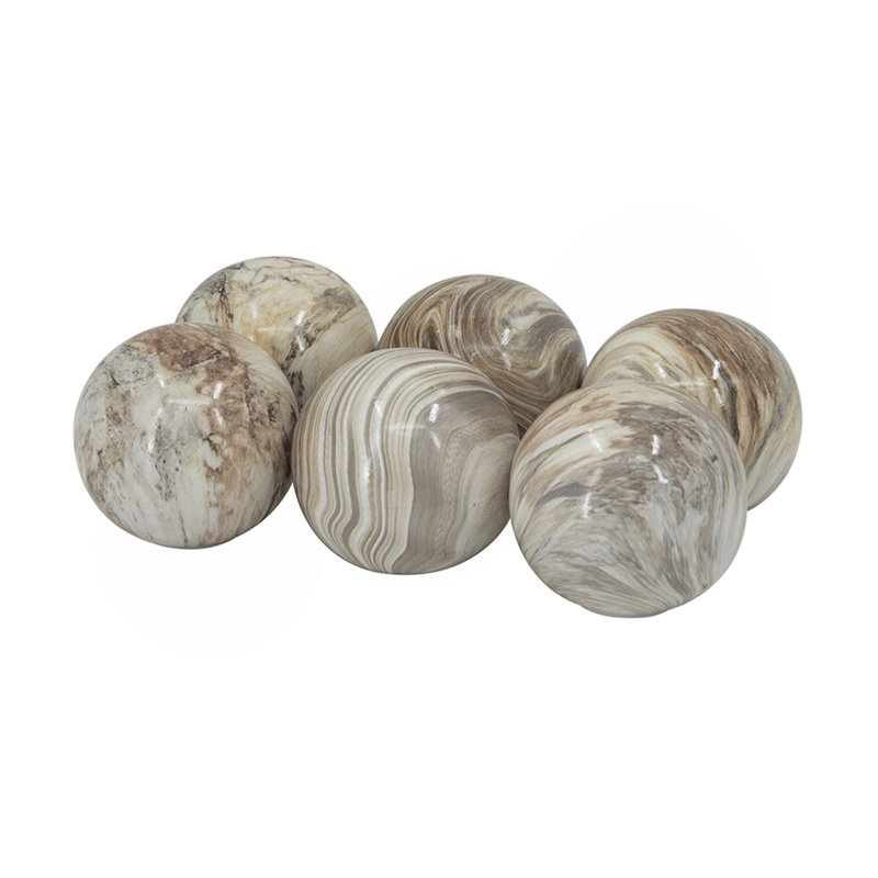 Set Of 6, D4x4" Marbleized Ball Accents, Brown