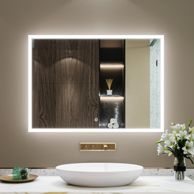 Miroir de salle de bain mural à DEL avec lumières rétroéclairées et antibuée