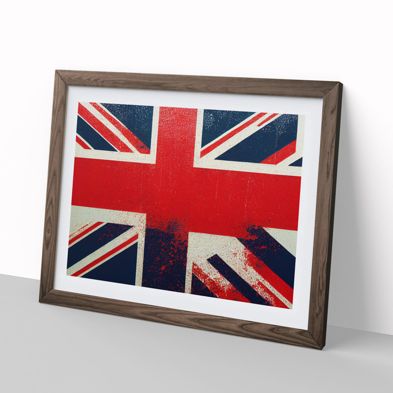 Union Jack Flag Graffiti Vol.3 - Framed Print, 25cm H x 34cm W x 2cm D, Walnut