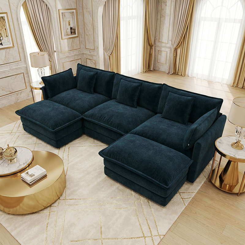 Hibbell U-shaped Sectional Sofa W/reversible Footrest, 5-seater Convertible Corner Couch With 2 Ottomans ,modern Minimalist Soft Sofa & Couch For Living Room
