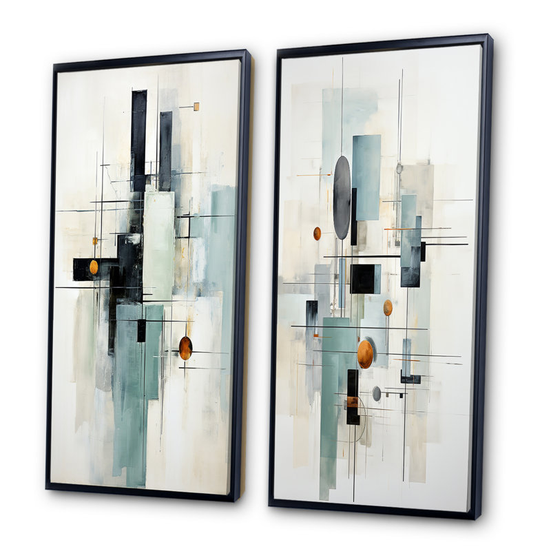«Grey Suprematism Geometric Symphony», 2 pièces, H 40 po x l 40 po, Cadre noir