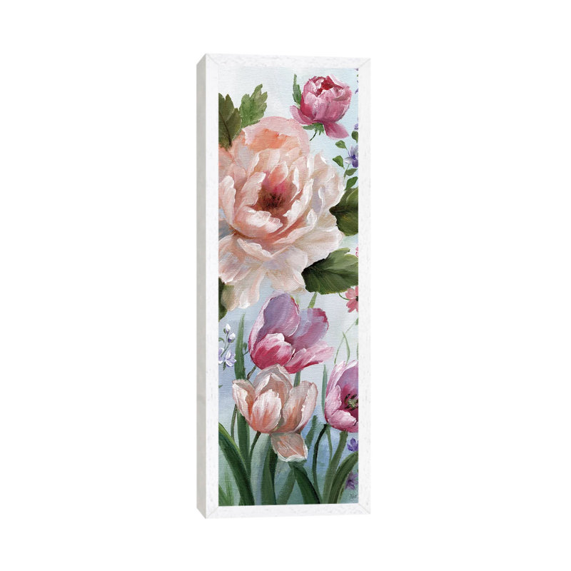 Romantic Botanical I 1 Piece Panoramic Painting on Canvas, 30.48 cm H x 91.44 cm W, White Framed