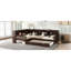 Lit simple en L avec lit gigogne, finition, rangement, tablettes, lit plateforme confortable pour les invités, tiroirs de rangement, espace de vie adapté