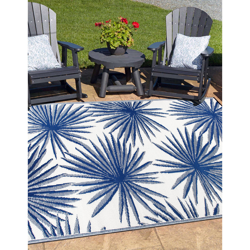 Tapis intérieur / extérieur bleu marine / ivoire Ramveer, Rectangulaire 3 pi x 5 pi