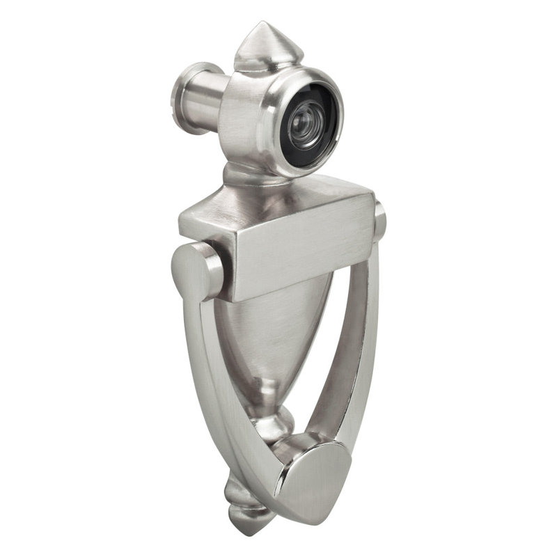 High Door Knocker W/220 Degree Viewer, Satin Nickel, 5.5" H x 2.5" W x 1.13" D