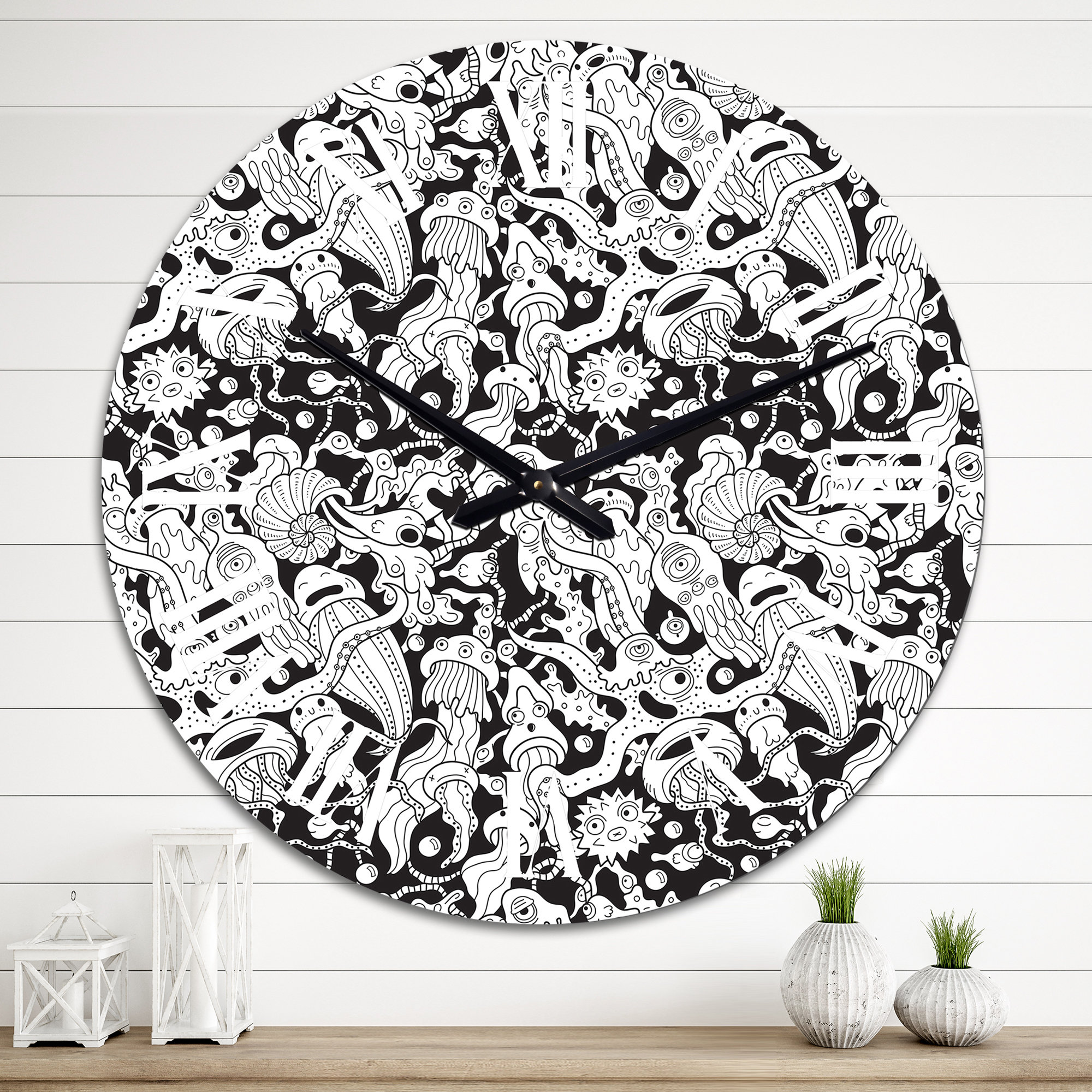 East Urban Home Deep Sea Monsters in Black and White - Patterned Wall ...