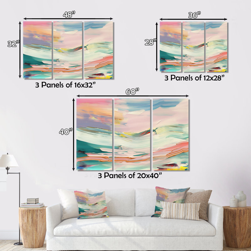 Spring Miracles In Tender Retro Pastel II - Ensemble de décorations murales abstraites, H 40 po x l 60 po x P 1 po