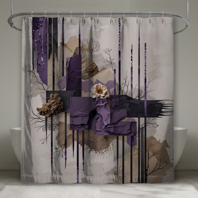 Textured Abstract Collage Shower Curtains Extra Long