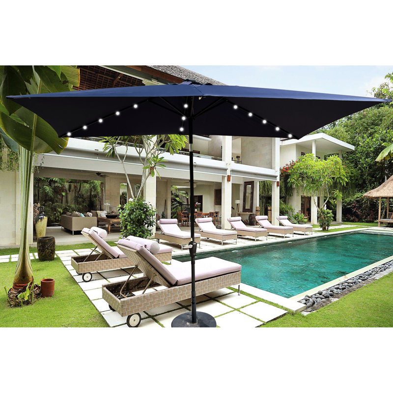 Parasol 10X6.5Ft rectangulaire avec lumières solaires - - bleu marine antichoc, Marine
