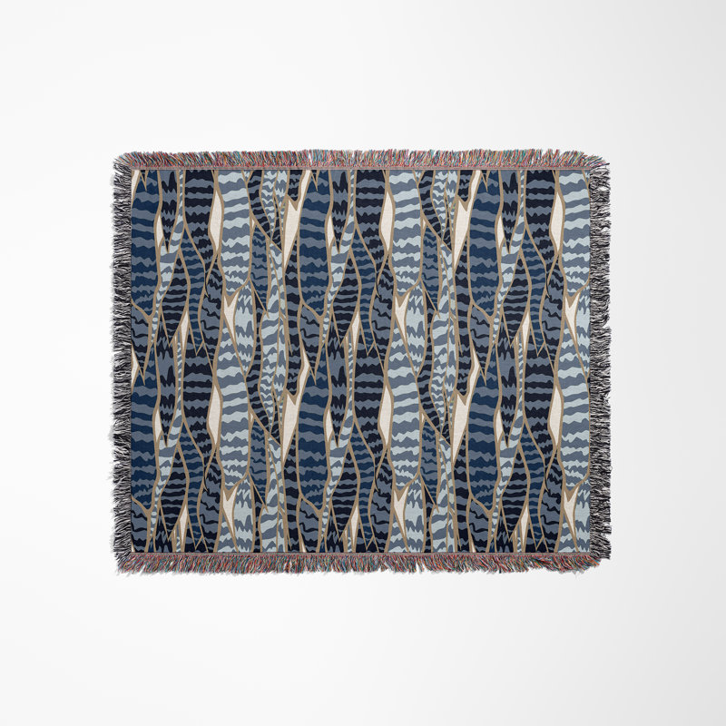 Jeté en coton Sanseviera, Bleu, 60 po x 80 po
