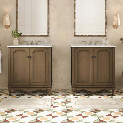 Ensemble de meuble-lavabo double avec finition brun antique rétro