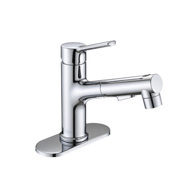 Bathroom Sink Faucet With Pull Out Sprayer, Single Handle Modern Bathroom Basin Faucet With Pop-Up Sink Drain Stopper & Deck Plate,Chrome