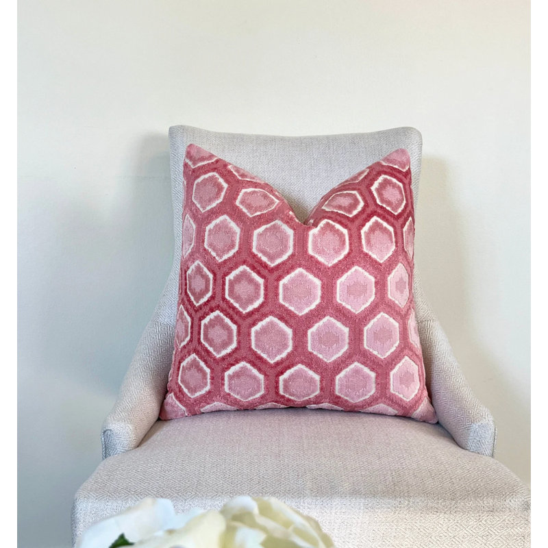 Housse de coussin en velours hexagonal, H 20 po x l 20 po, Rose