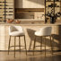 26.5" Upholstered Counter Stool With Hammered Metal Legs & Curved Low Back For Kitchen Island