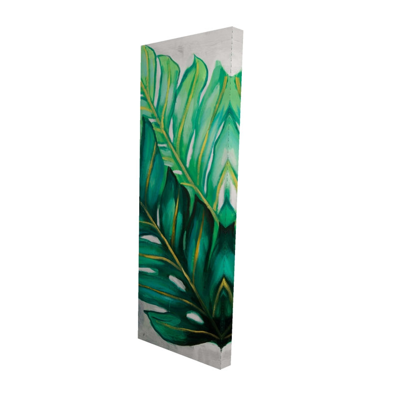 Trois grandes feuilles de plantes exotiques - décor de toile verte pour chambre
