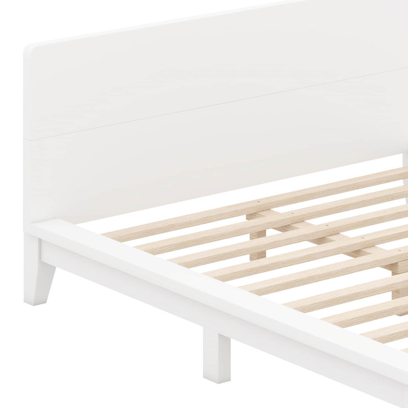 Structure de lit plateforme en bois massif avec tête de lit, Grand lit, Blanc
