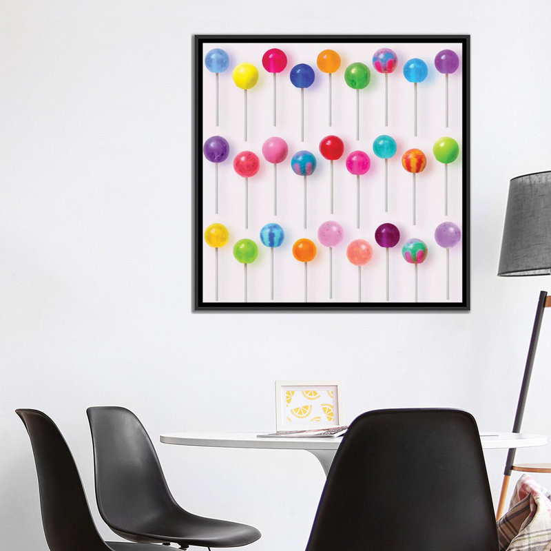 " Colourful Lollipops " by Erin Summer, No Mat, 37'' H x 37'' W x 1.5'' D, Black Framed