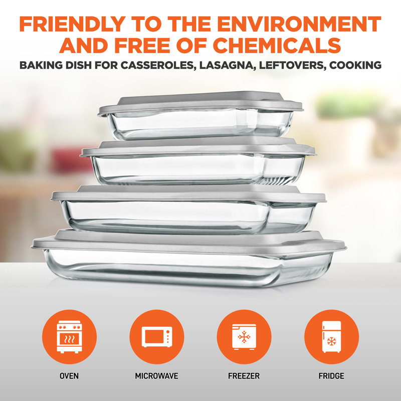 White Borosilicate Glass Rectangular Bakeware Set with BPA-Free Lids