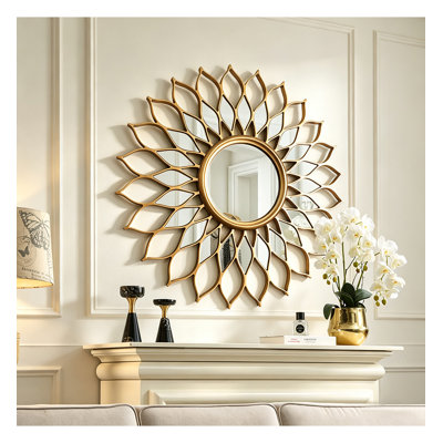 Vintage Floral Sunburst Accent Mirror Multi Petal Mirror Inlay Wall Mount Mirror For Living Room Bedroom