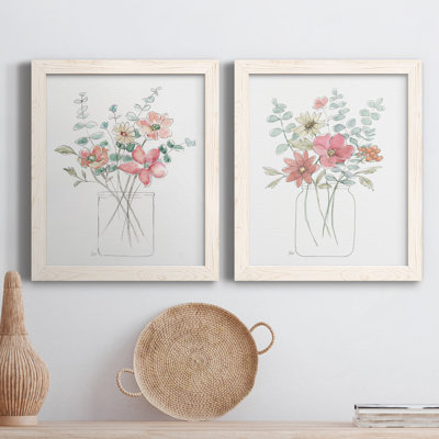 «Whimsical Wildflowers I», ensemble de 2 peintures sur toile encadrées