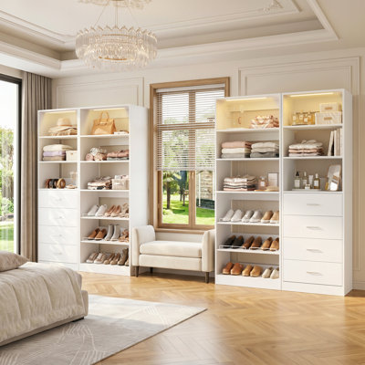 Bettyann Closet System With 8 Drawers, Sensor Light, Adjustable Shelves