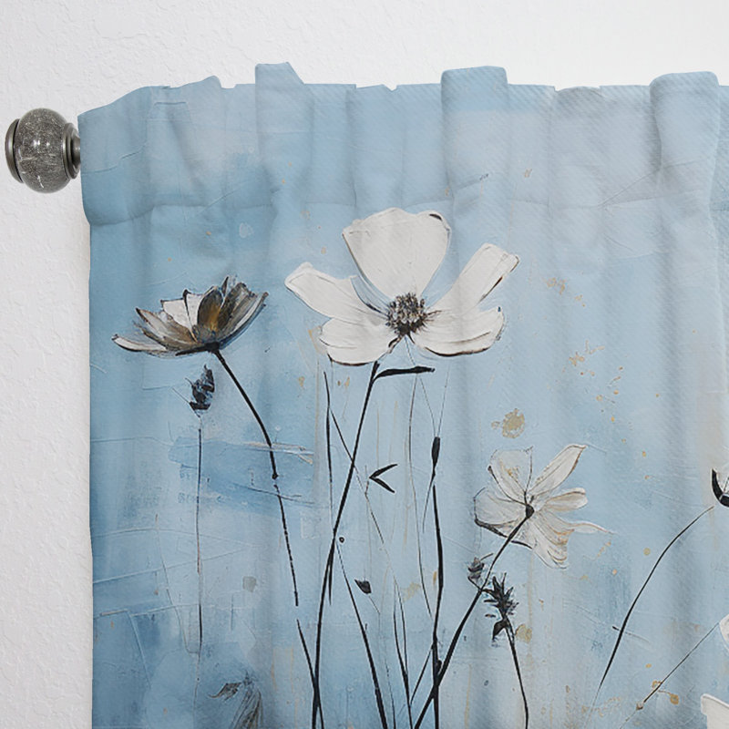 Romille blanc et bleu Fields of Wildflower Beauty I - Rideau fleurs sauvages - Velours obscurcissant - 1 panneau