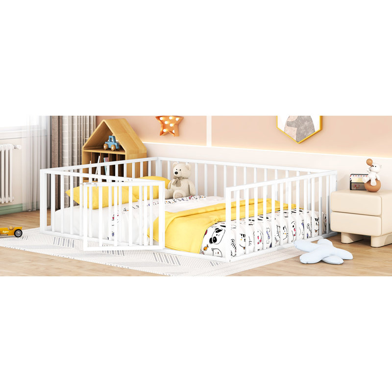 Cadre de lit blanc en métal avec clôture et porte pour grand lit enchanteur, Grand lit, Blanc