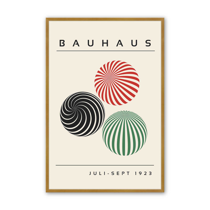 Bauhaus Geometric Spheres, Polished Gold Single Picture Framed, 17.25" H x 13.25" W