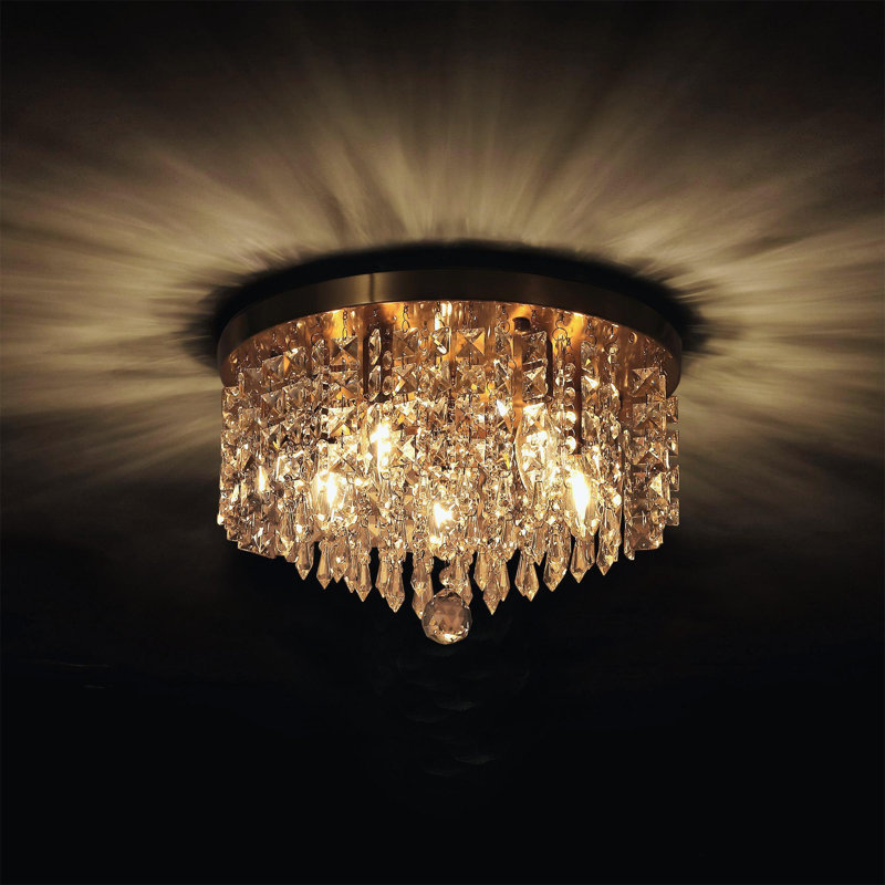 15" 5-light Glam Crystal Flush Mount Chandelier, Gold