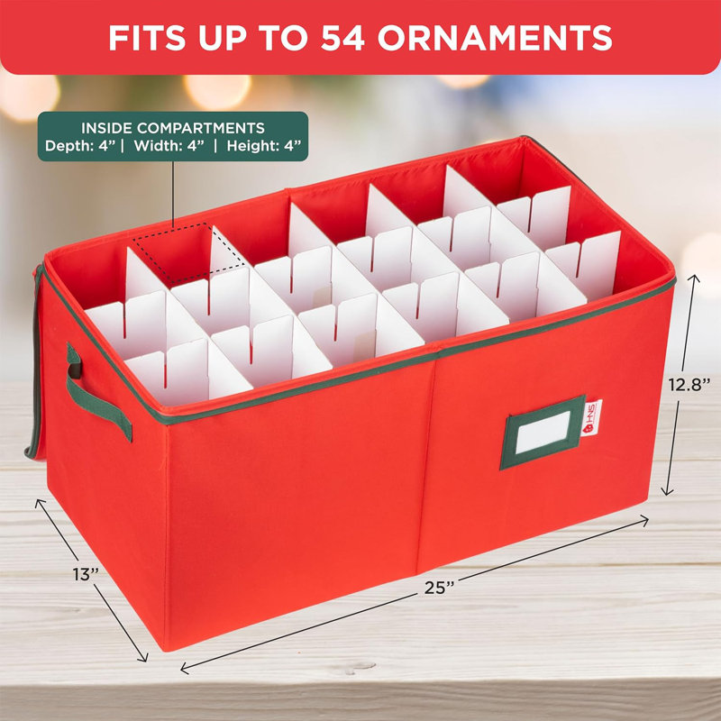 Boîte de rangement pour ornements de Noël pour protéger et ranger des décorations allant jusqu'à 54 ", Rouge / Vert