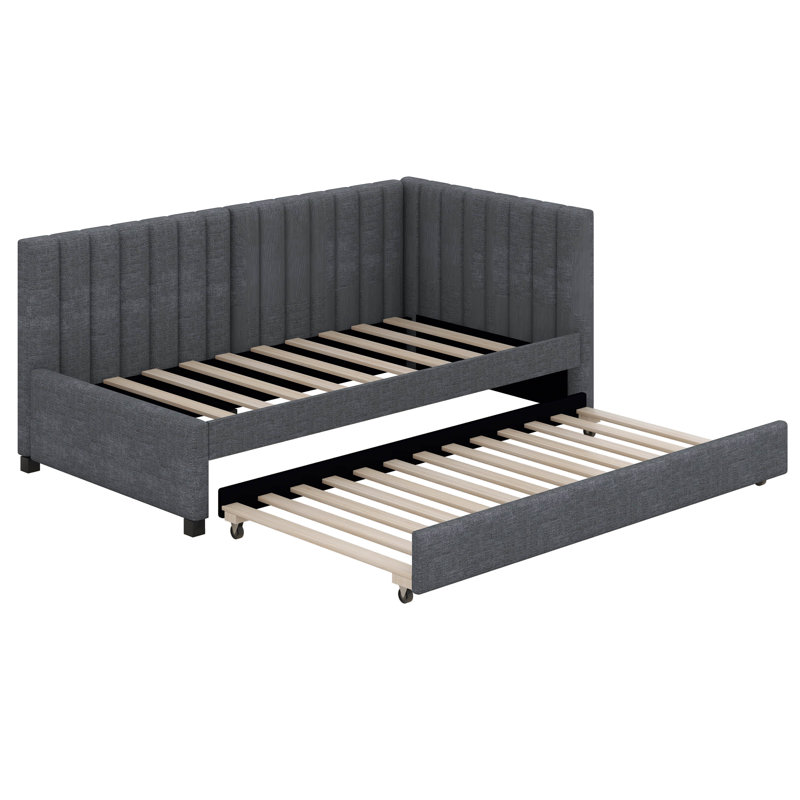 Ileana Upholstered Daybed With Trundle Twin Size Sofa Bed Frame, Gray