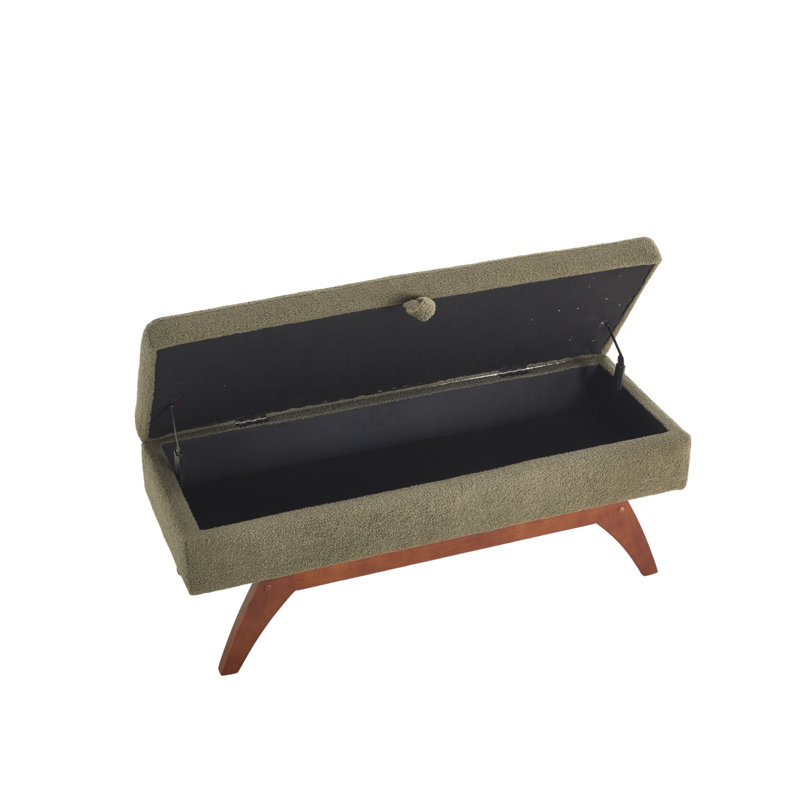 Banc de rangement moderne avec pieds en bois massif, parfait pour le bout du lit ou le vestibule, Ours en peluche vert