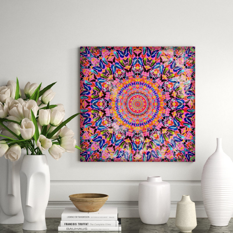 Spring Romance II Print by Mari Urasawa, 40" H x 40" W x 1.5" D, Glass Coat, Dark Pink/Dark Blue/Light Green/Black