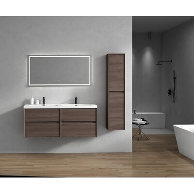 Wade Logan® Seavy 59'' Wall Mounted Double Bathroom Vanity with Plastic ...