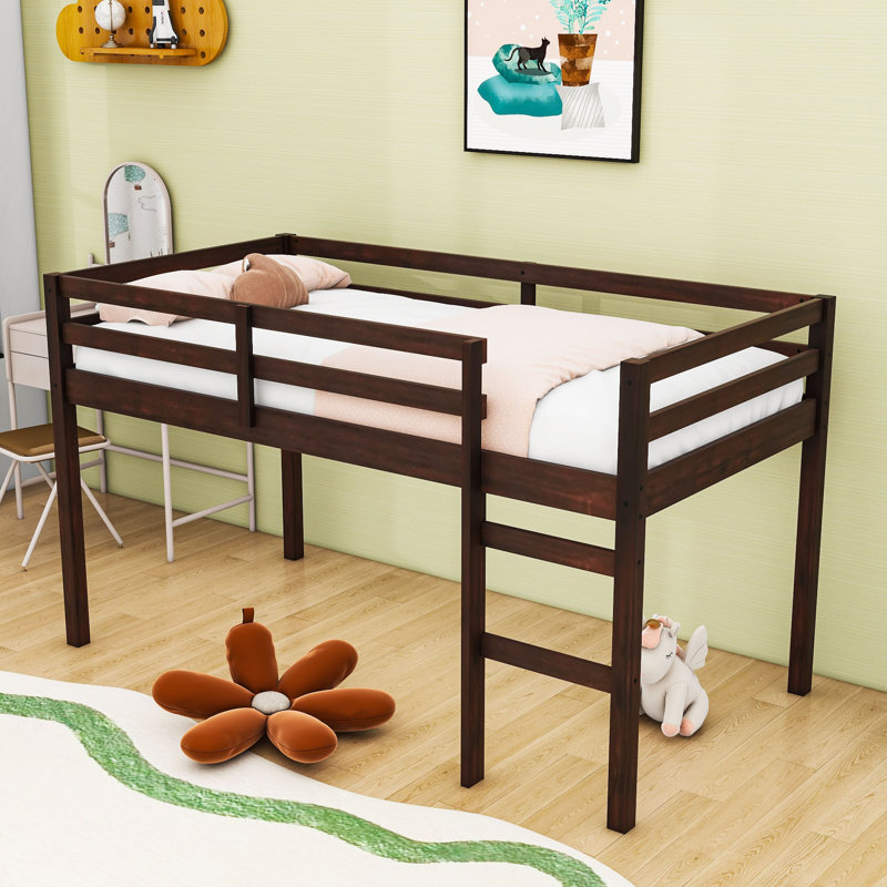 Wooden Twin Loft Bed With Ample Storage Space, Espresso