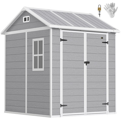Outsunny 6 x 6ft Garden Shed with Floor Window Lockable Doors Vents Grey