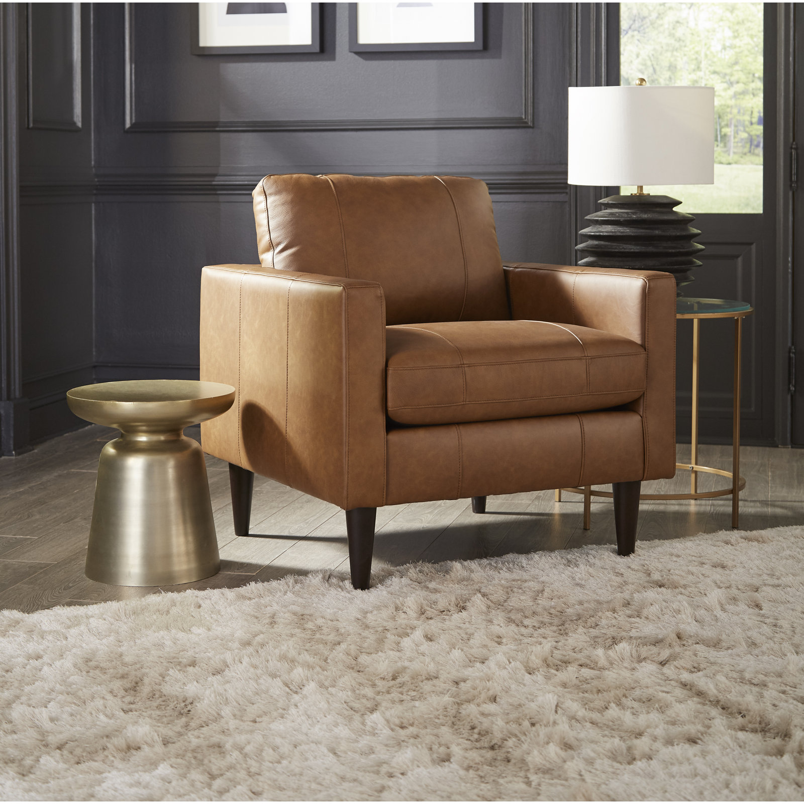 Viveros Upholstered Armchair, Light Brown Genuine Leather