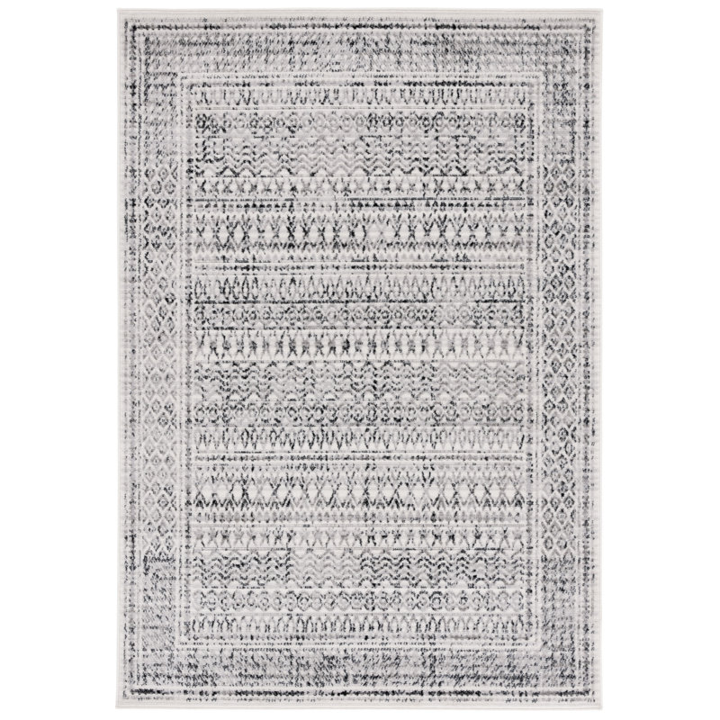 Lamarianna Temple Bcf/Jute/Latex/Overlock Southwestern Rug in Ivory/Grey Black, Rectangle 4' x 6'