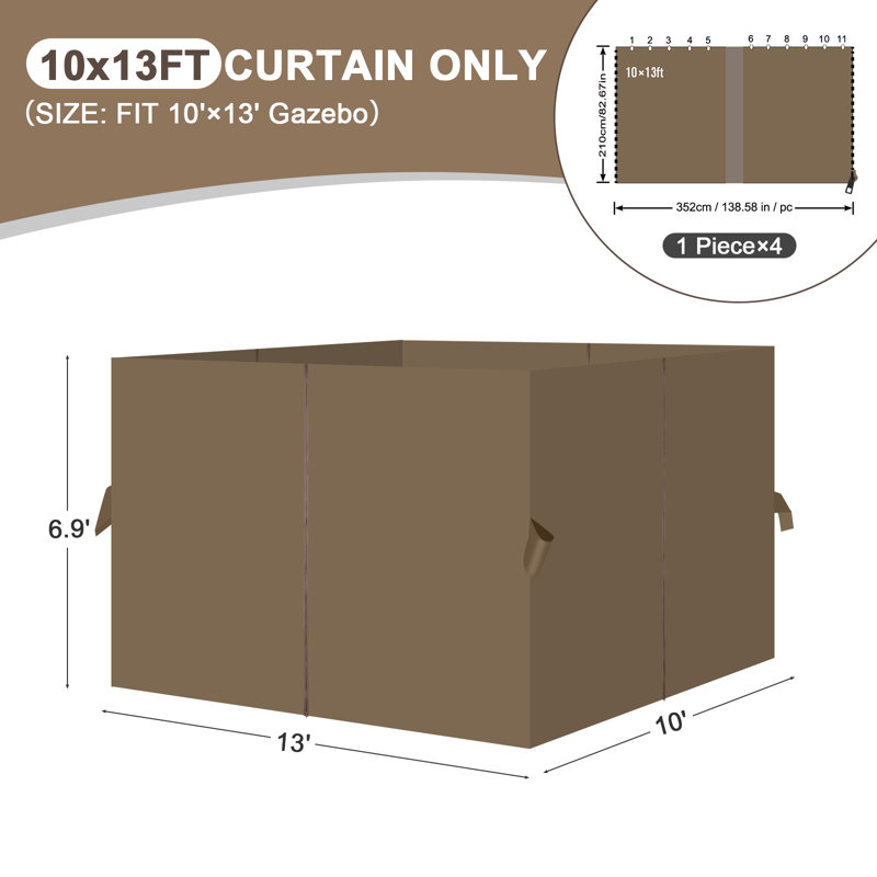 Aoodor Replacement 4-Panel Gazebo Sidewall Curtains, Light Coffee, 82.7" H x 120" W x 156" D