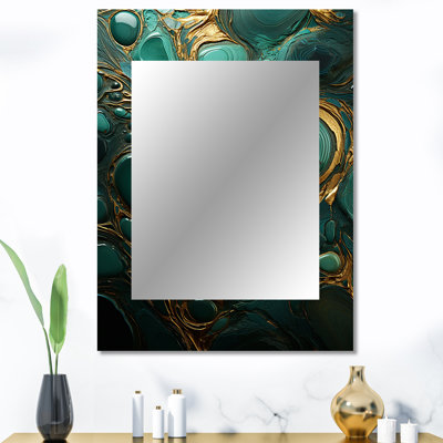 Spiritual Stone Malachite Renewal I - miroir en pierre géode, miroir mural traditionnel unique, impression sur métal