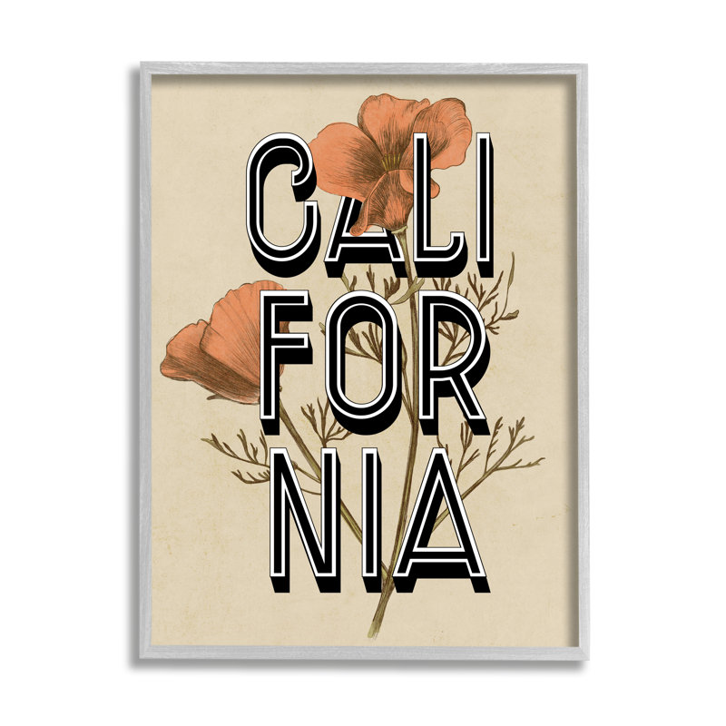 California State, typographie florale, H 30 po x l 24 po x P 1,5 po, Estampe numérique Farmhouse