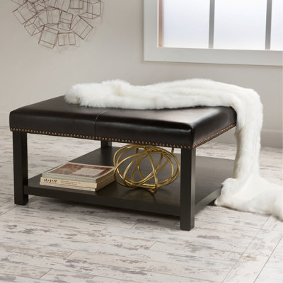 Grand banc repose-pieds carré, table basse avec repose-pieds en similicuir et pieds en bois massif, repose-pieds surdimensionné pour le salon
