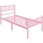 Minimalist Metal Bed Frame with Slatted Headboard-776238860-682358408