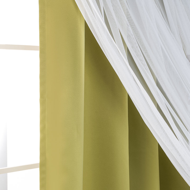 Fortuna Brockham Solid Tulle Overlay Room Darkening Grommet Curtain Panels, Sage, 52" W x 63" L