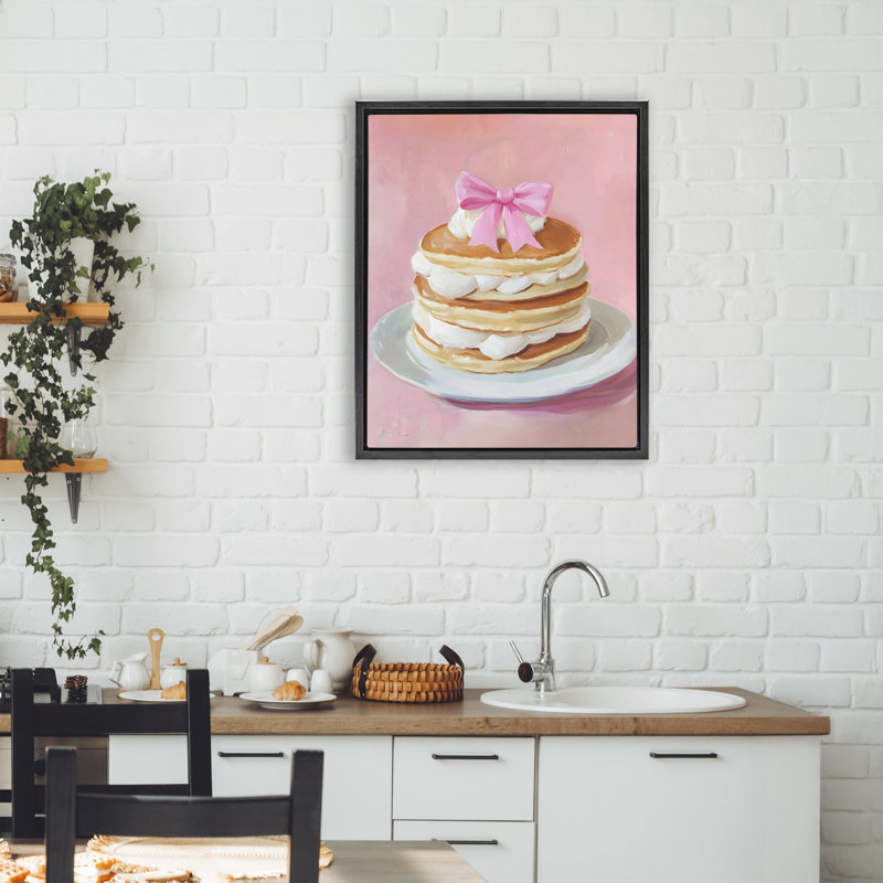 Crêpes Coquette avec cadre flottant crème fouettée, design par The Prints Vibe, 21 x 17, Jet Black Floater Framed
