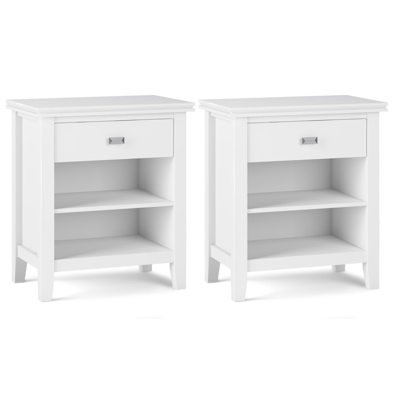 Table de chevet transitionnelle en bois massif 24 po Hollis en blanc (ensemble de 2), Blanc