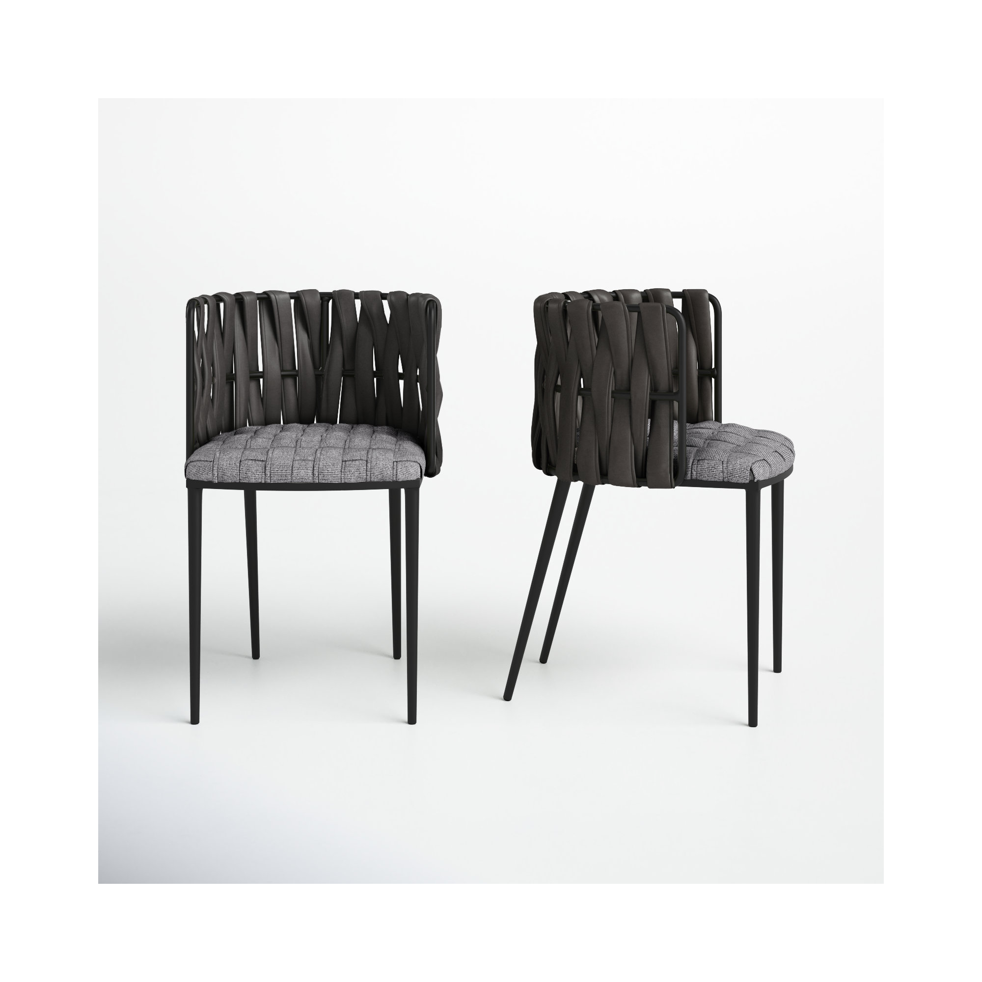 Tyrone Tufted Dining Arm Chair, Gray Faux Leather, Black